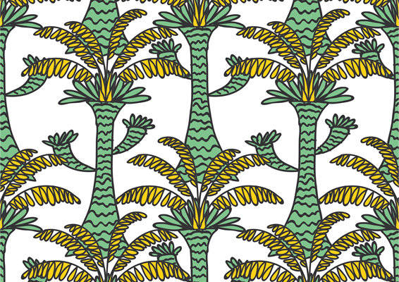 热带风情棕榈树图案服装印花面料设计