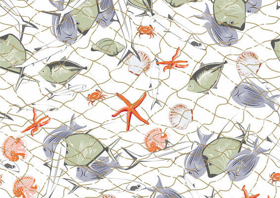 海洋生物图案面料印花，夏日清新服装印花设计