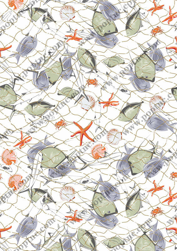 海洋生物图案面料印花,夏日清新服装印花设计