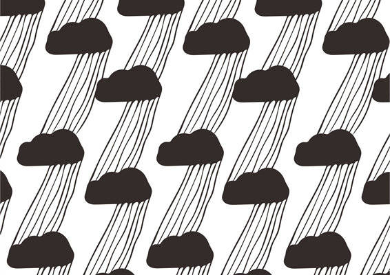 黑白简约风格云朵与雨滴图案面料印花服装印花设计
