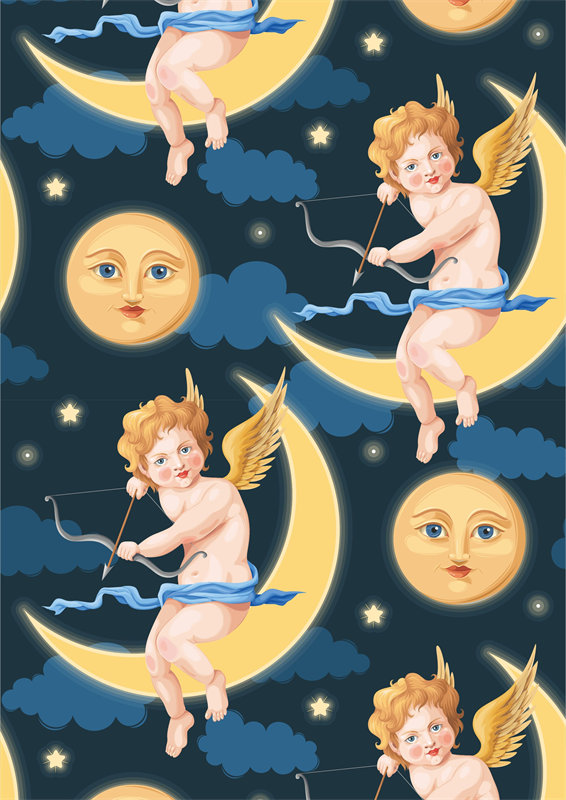梦幻夜空下的丘比特服装印花面料设计