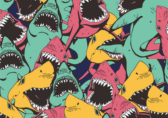 活力四射的鲨鱼图案服装印花面料设计