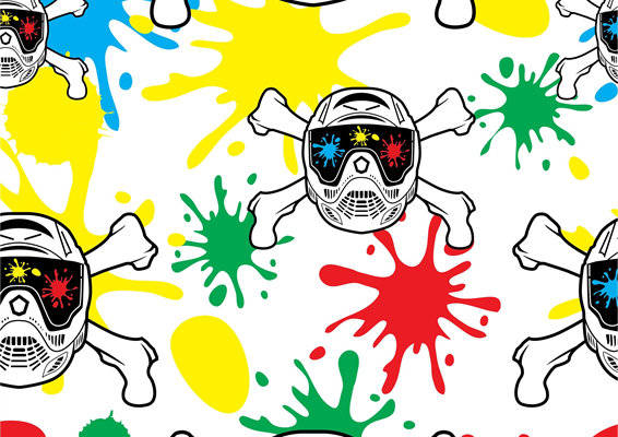 时尚街头风格服装印花：个性涂鸦面具与彩色喷溅图案面料印花