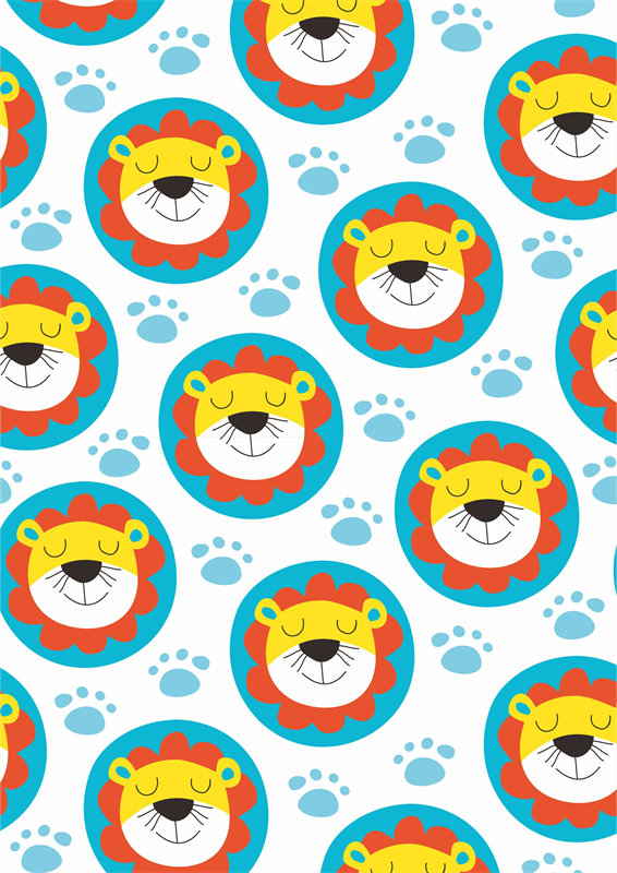 可爱卡通狮子图案面料印花,儿童服装印花设计