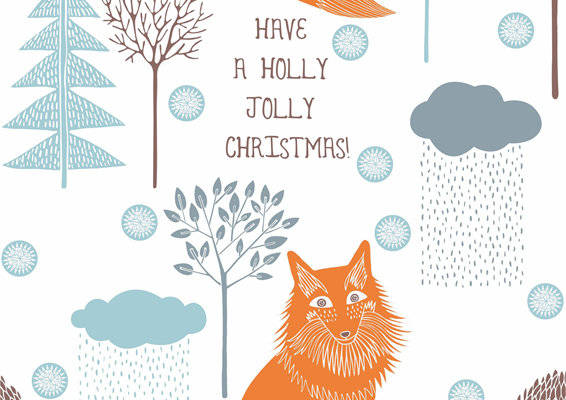 冬季温馨狐狸图案服装印花面料设计