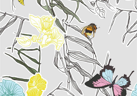 春日花园:自然花卉与昆虫图案面料印花服装