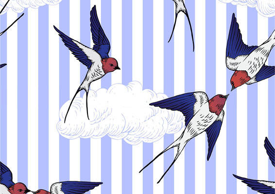 优雅飞翔的燕子图案服装印花面料设计
