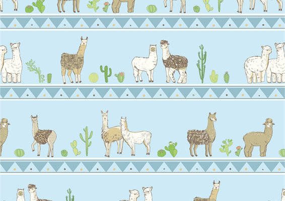 可爱羊驼图案服装印花面料设计，适合儿童和休闲装