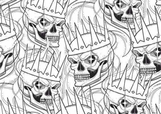 骷髅王冠图案服装印花:哥特风格面料印花设计