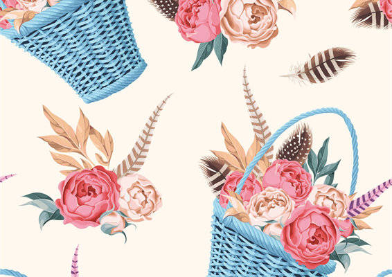 春日清新花卉蓝篮服装印花面料设计