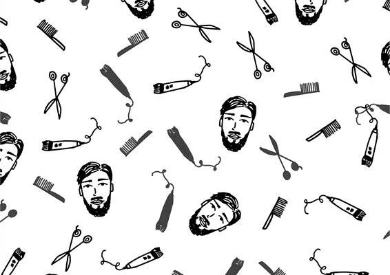 时尚男士理发工具图案服装印花设计