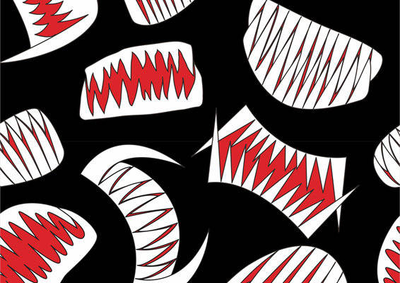 时尚潮流红黑白抽象图案服装印花面料