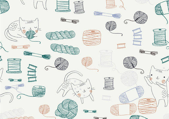 可爱猫咪与编织元素服装印花面料设计