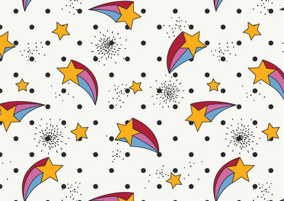 梦幻多彩星星与彩虹服装印花面料设计