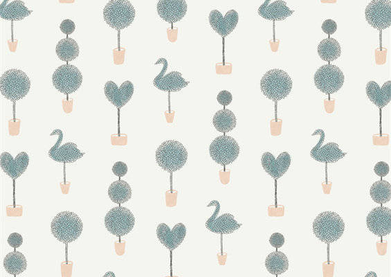 优雅天鹅与心形盆栽图案服装印花面料设计