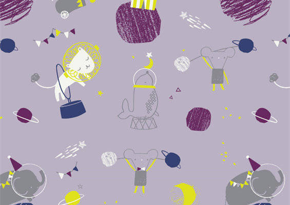 梦幻星空下的动物乐园服装印花面料