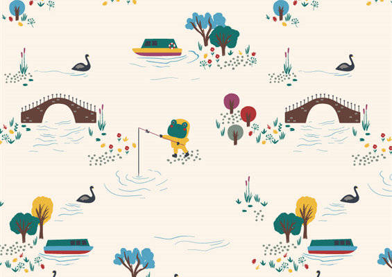 春日湖畔风光面料印花 服装印花设计灵感