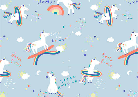 梦幻独角兽彩虹服装印花面料设计