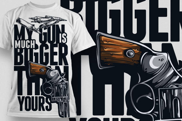 创意裁片印花T恤：我的枪比你的大，独特服装印花设计