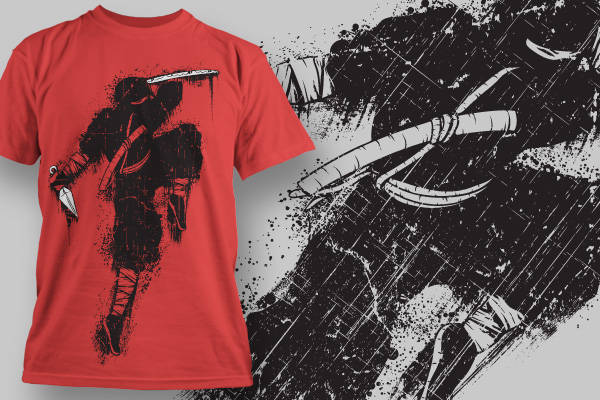 探索街头风格的红色武士裁片印花服装印花T恤