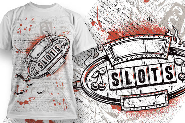 复古风格裁片印花服装：经典老虎机图案T恤设计