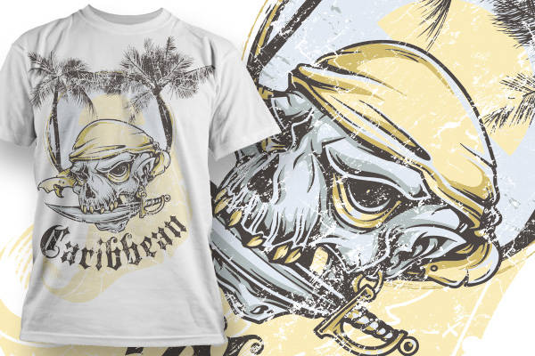 加勒比海盗风格服装印花：骷髅头与海盗帽的完美结合