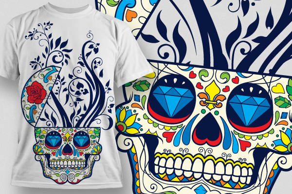 时尚潮流骷髅头裁片印花服装印花设计