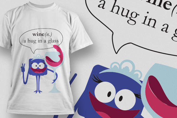 趣味卡通裁片印花服装:拥抱在杯中的葡萄酒