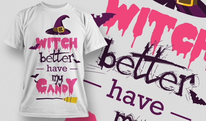 万圣节主题裁片印花服装：'WITCH better have my CANDY'趣味设计