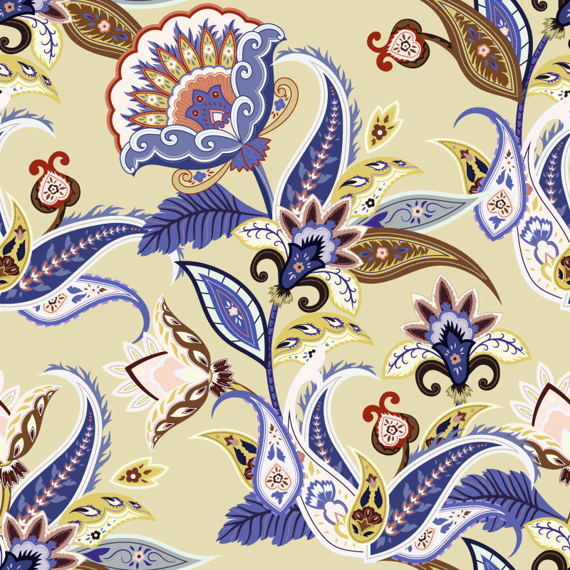 优雅复古风格服装印花:精致花卉与孔雀图案面料印花