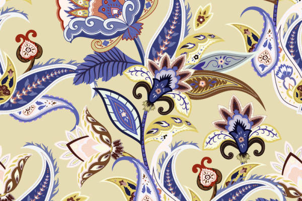 优雅复古风格服装印花:精致花卉与孔雀图案面料印花