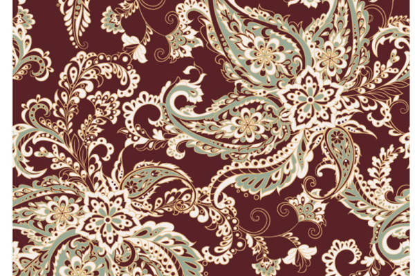 复古风格深棕色背景服装印花面料设计