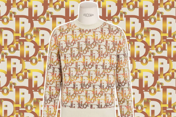 时尚潮流服装印花：金色字母图案面料印花毛衣