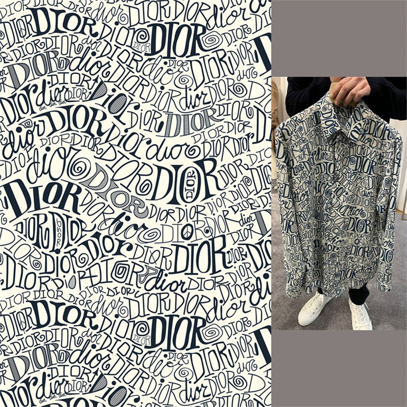 时尚潮流：Dior风格黑白字母服装印花面料
