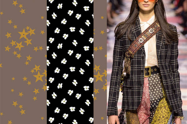 时尚界新宠:金色星星与白色花朵面料印花服装