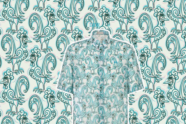 优雅孔雀与花卉图案服装印花面料设计