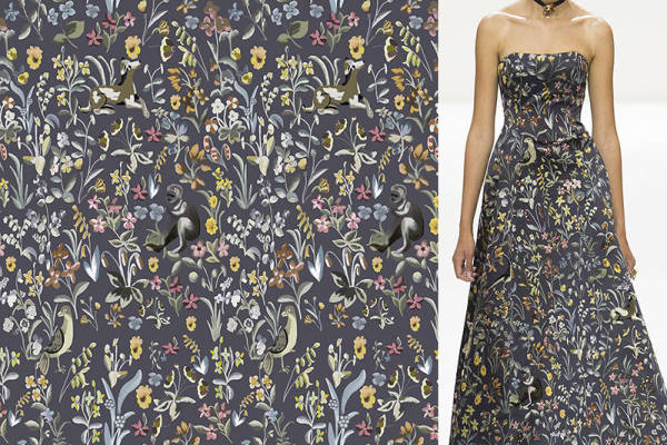 优雅花卉与动物图案面料印花服装印花设计