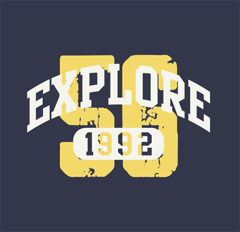 复古风格'EXPLORE 1992'裁片印花服装印花设计