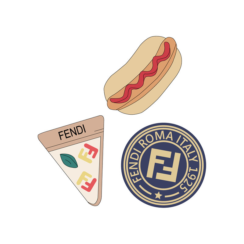 时尚裁片印花服装：热狗图案与FENDI标志的完美结合
