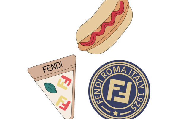 时尚裁片印花服装：热狗图案与FENDI标志的完美结合