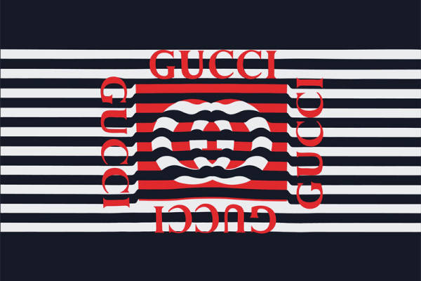 经典条纹与品牌标志结合的裁片印花服装印花设计