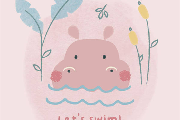 可爱卡通河马裁片印花服装，夏日清新风格