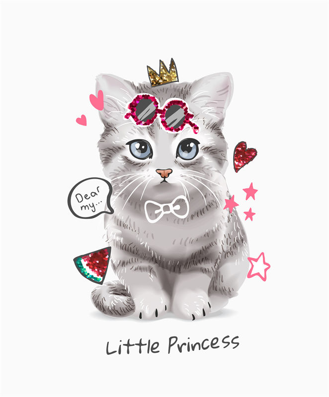 可爱公主风格猫咪裁片印花服装设计