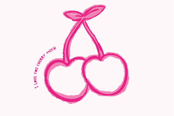 甜蜜樱桃心形裁片印花，为服装增添浪漫气息