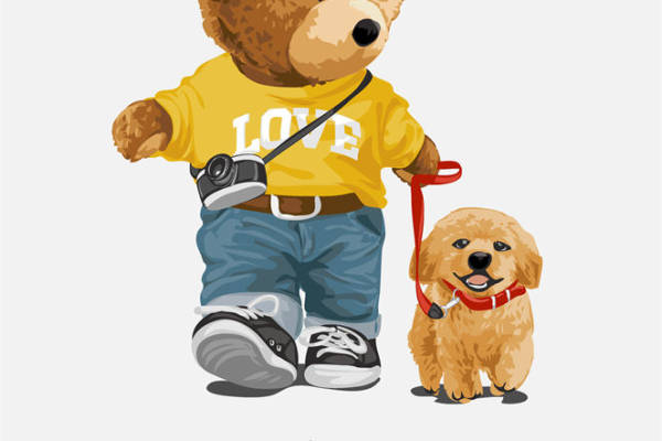 温馨可爱泰迪熊与小狗裁片印花服装