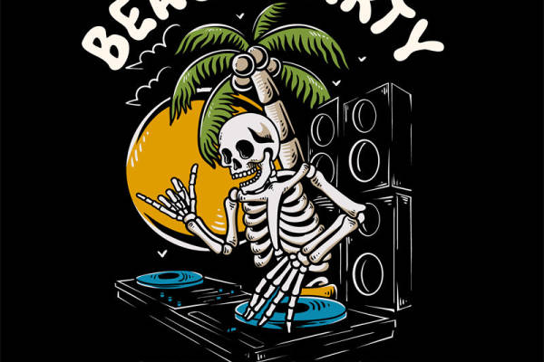 海滩派对永不结束:骷髅DJ裁片印花服装印花