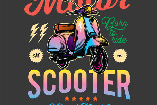 复古风格裁片印花：迈阿密1987年摩托车租赁服装印花设计