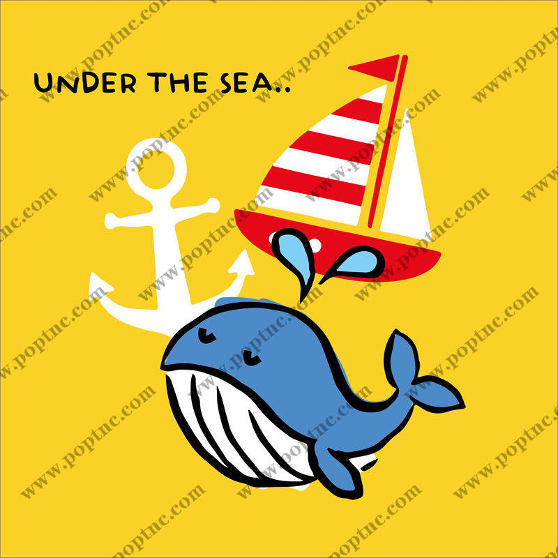 海洋探险主题裁片印花服装:鲸鱼与帆船的奇妙邂逅