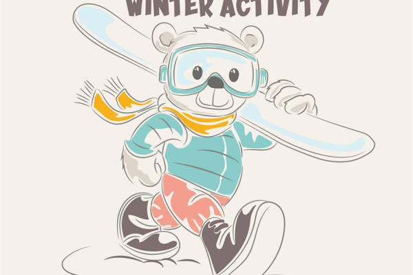 冬季最佳活动:可爱北极熊滑雪裁片印花服装
