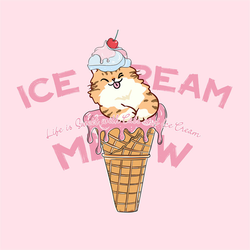 可爱猫咪冰淇淋裁片印花服装，夏日清新风格